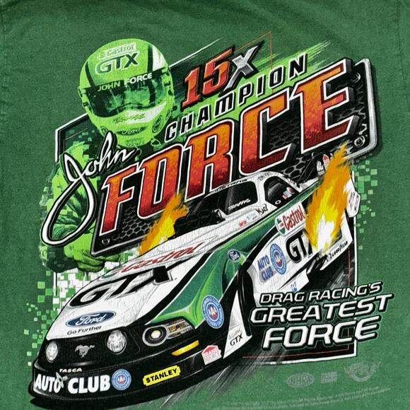 NASCAR T-Shirt Mens Small Green John Force 15X Champion Double Sided Drag Racing - Picture 2 of 8